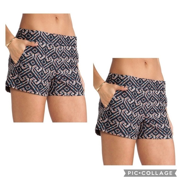 TRINA TURK Women’s Blue Multi CORBIN Mid-Rise Multi-Jacquard Trouser Shorts Sz 2 - Picture 1 of 6